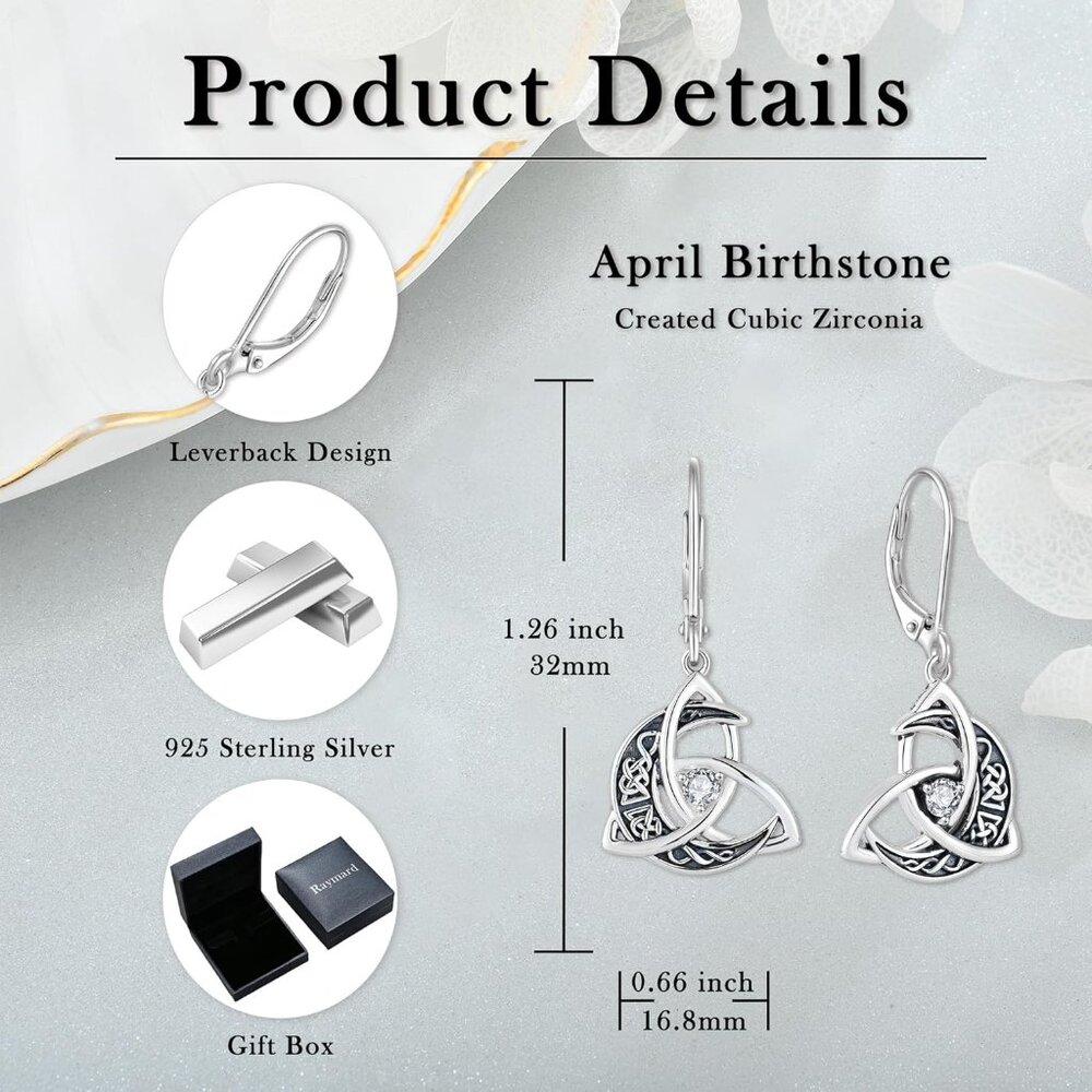 Trinity Celtic Moon Silver Dangle Earrings With C… - image 6